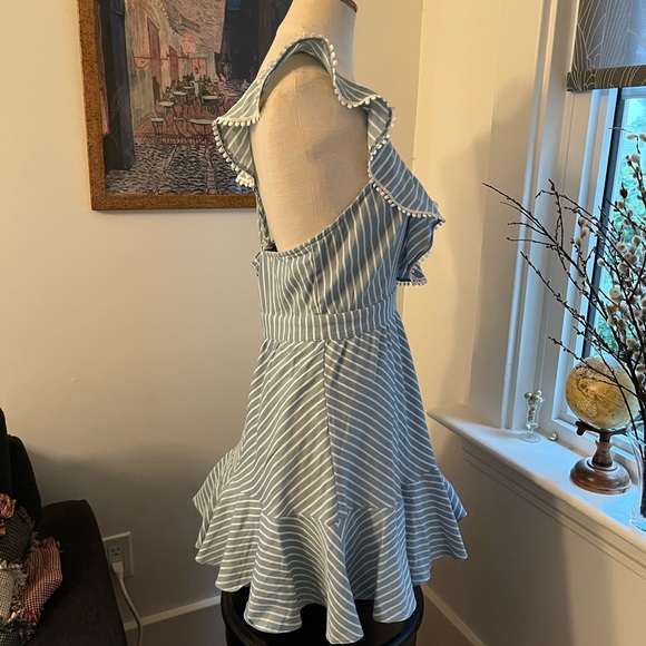 Forever 21 - Blue-Striped Ruffle Mini Dress - Size M - Picture 2 of 3